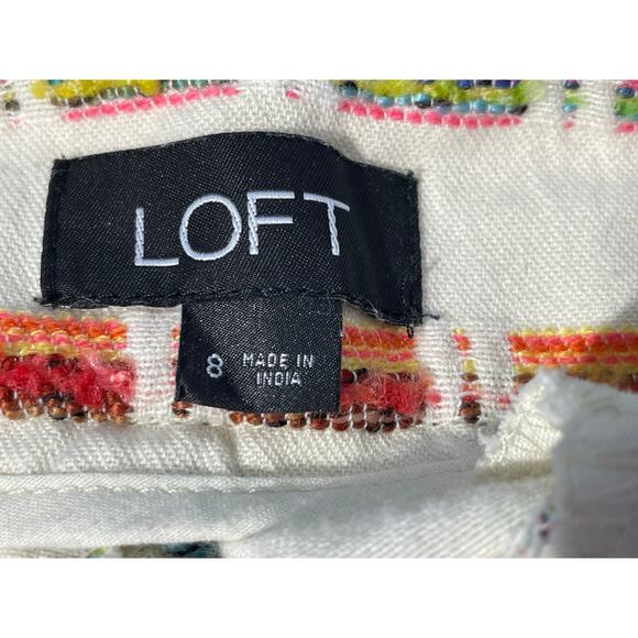 Loft Shorts Size 8 Cream Embroidered High Rise Preppy Country Club Boho - Picture 5 of 6